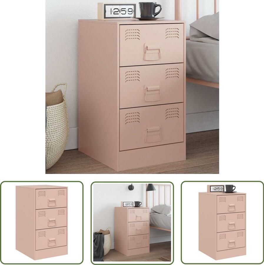 The Living Store Nachtkastje 34 5x39x62 cm staal roze Nachtkastje Rozenkleurig Staal Koudgewalst Staal Opbergkast