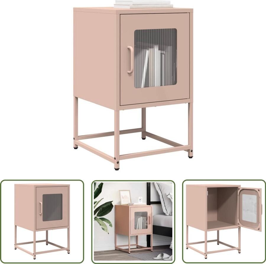 VidaXL Rozenkleurig Nachtkastje 36x39x60 5 cm koudgewalst staal roze Koudgewalst Staal Opbergruimte Salontafel