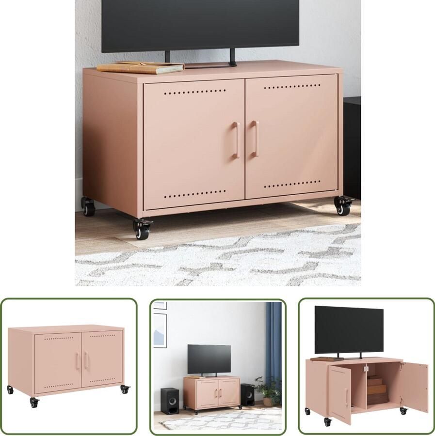 VidaXL Tv-meubel 68x39x43 5 cm staal roze Tv-meubel Rozenkleurig Staal Modern Design Compact