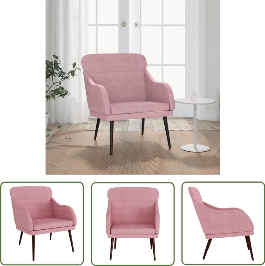 VidaXL Rozenkleurige Fauteuil 63x76x80 cm fluweel roze Velours Fauteuil Lounge Stoel Huiskamer Decoratie