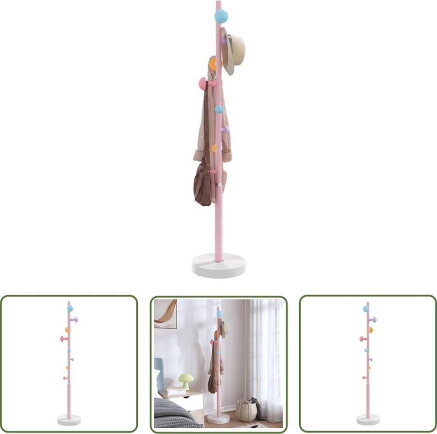 The Living Store Kapstok Roze Wit 172 cm 8 Haken Stevig ijzeren frame Kapstok Rozenkleurige Kapstok Stevige Kapstok Entreehal Meubilair Garderobe Organizer