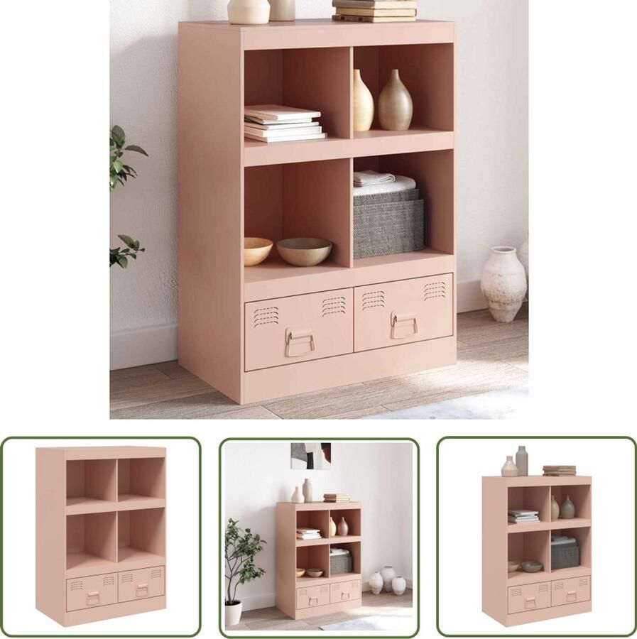 The Living Store Hoge kast 67x39x95 cm staal roze Hoge Kast Rozenkleurige Kast Staalkast Opbergkast Woonkamerkast