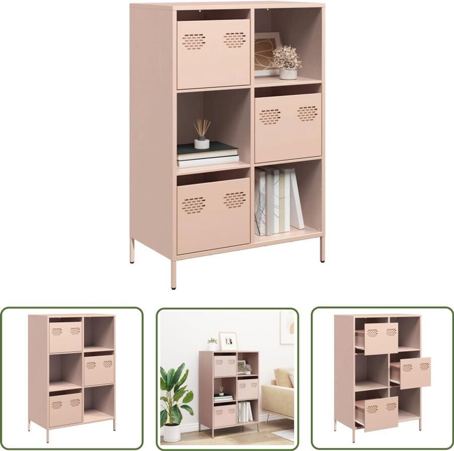 The Living Store Hoge kast 68x39x103 5 cm staal roze Hoge Kast Roestvrijstalen Kast Metaalkast Opbergkast Entree Kast