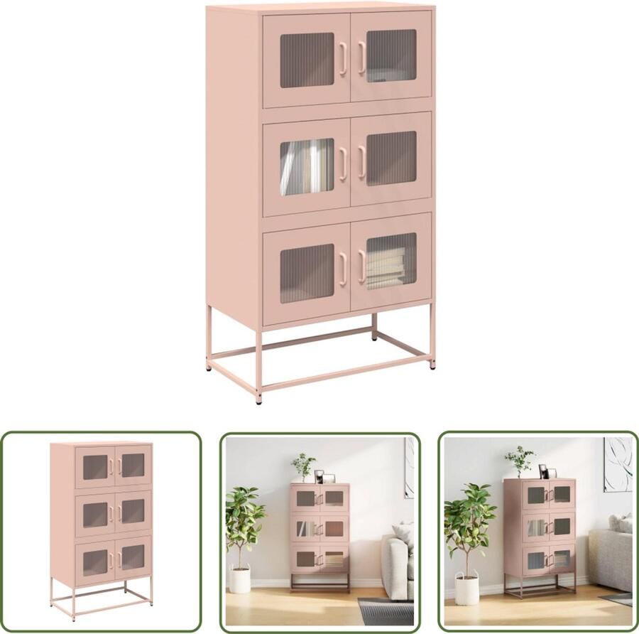 The Living Store Hoge kast 68x39x123 cm staal roze Hoge Kast Roestvrijstalen Kast Opbergkast Entree Kast Slaapkamer Kast