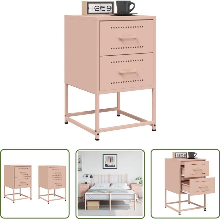 VidaXL Nachtkastjes 2 st 36x39x60 5 cm staal roze Nachtkastjes Rozenkleurige Nachtkastjes Staal Nachtkastjes Industrieel Nachtkastje Nachtkastjes Paar