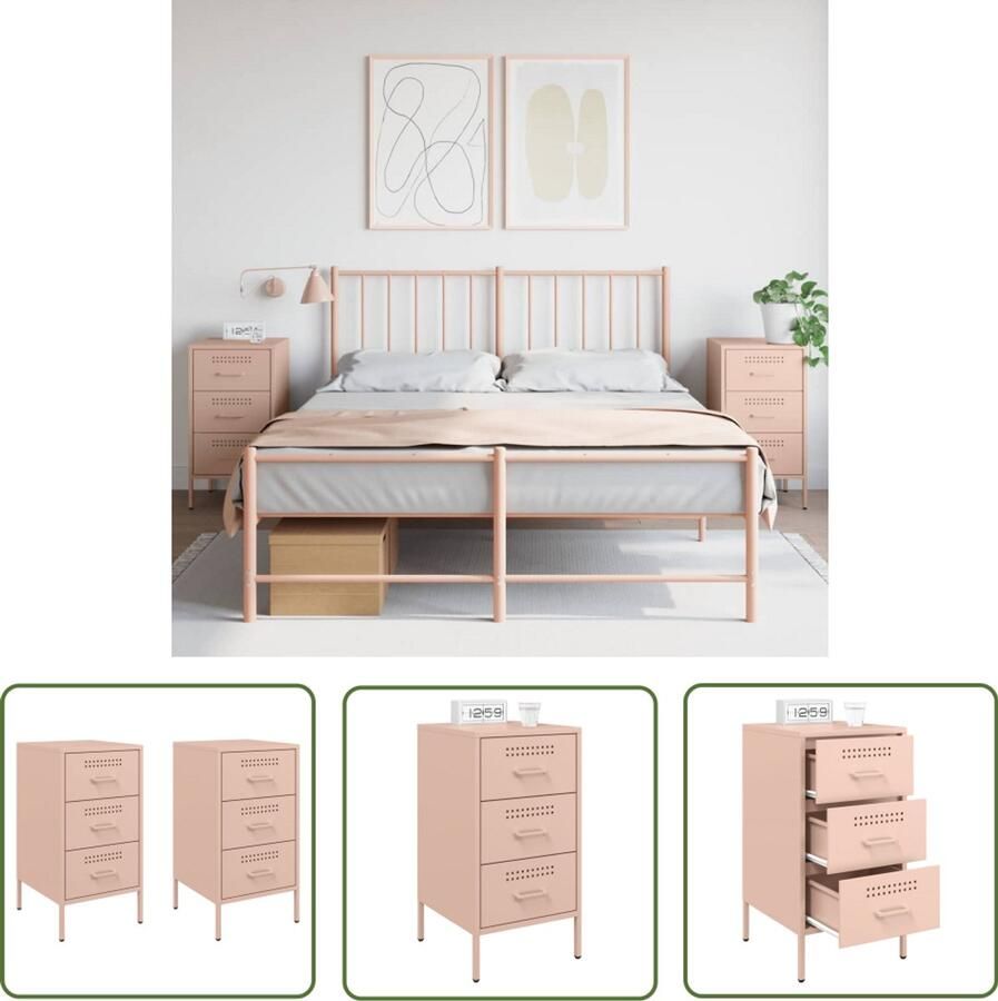 The Living Store Nachtkastjes 2 st 36x39x68 cm staal roze Industriële Nachtkastjes Rozenkleurige Nachtkastjes Metalen Nachtkastjes Vintage Nachtkastjes Slaapkamers Decoratie
