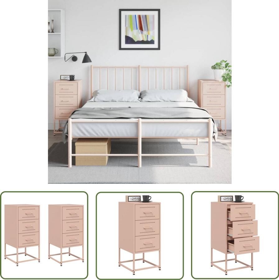 VidaXL Nachtkastjes 2 st 36x39x78 cm staal roze Nachtkastjes Rozenkleurige Nachtstandaard Industrieel Design Metalen Nachtkast Staalkasten