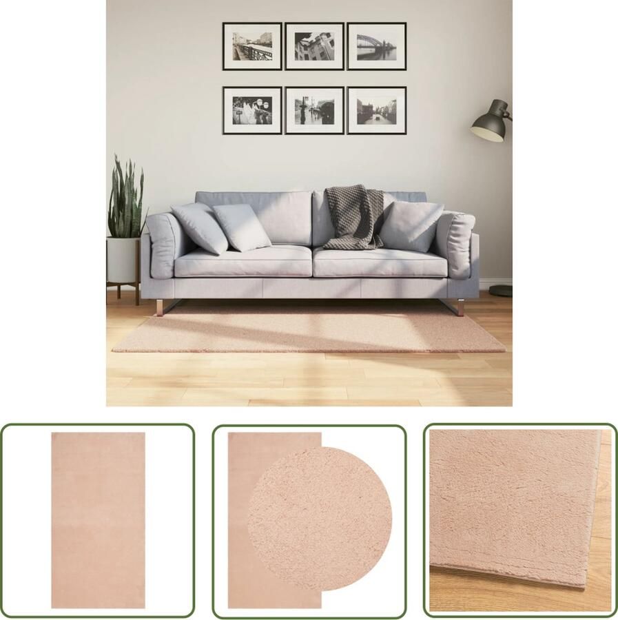 The Living Store HUARTE Vloerkleed 80 x 150 cm Roze Superzacht 18 mm pool Anti-slip Machine wasbaar Vloerkleed Rozeplooisd Anti Slip Fluffy Huarte