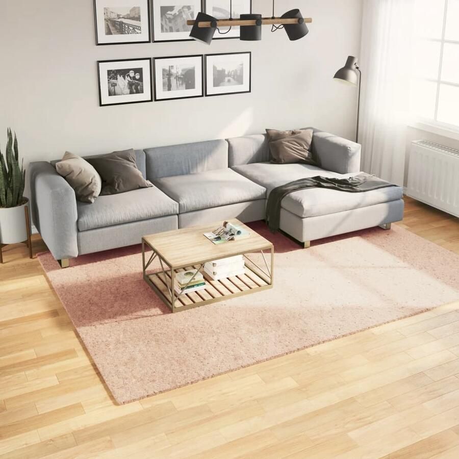 The Living Store Vloerkleed HUARTE laagpolig zacht wasbaar 200x280 cm roze Vloerkleed Rozeplooisig Zacht Tapijt Polyester Tapijt Anti Slip Vloerkleed
