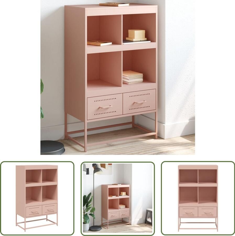 The Living Store Hoge kast 68x39x111 5 cm staal roze Hoge Kast Rozenkleurige Kast Stalen Kast Opbergkast Bijzettafel