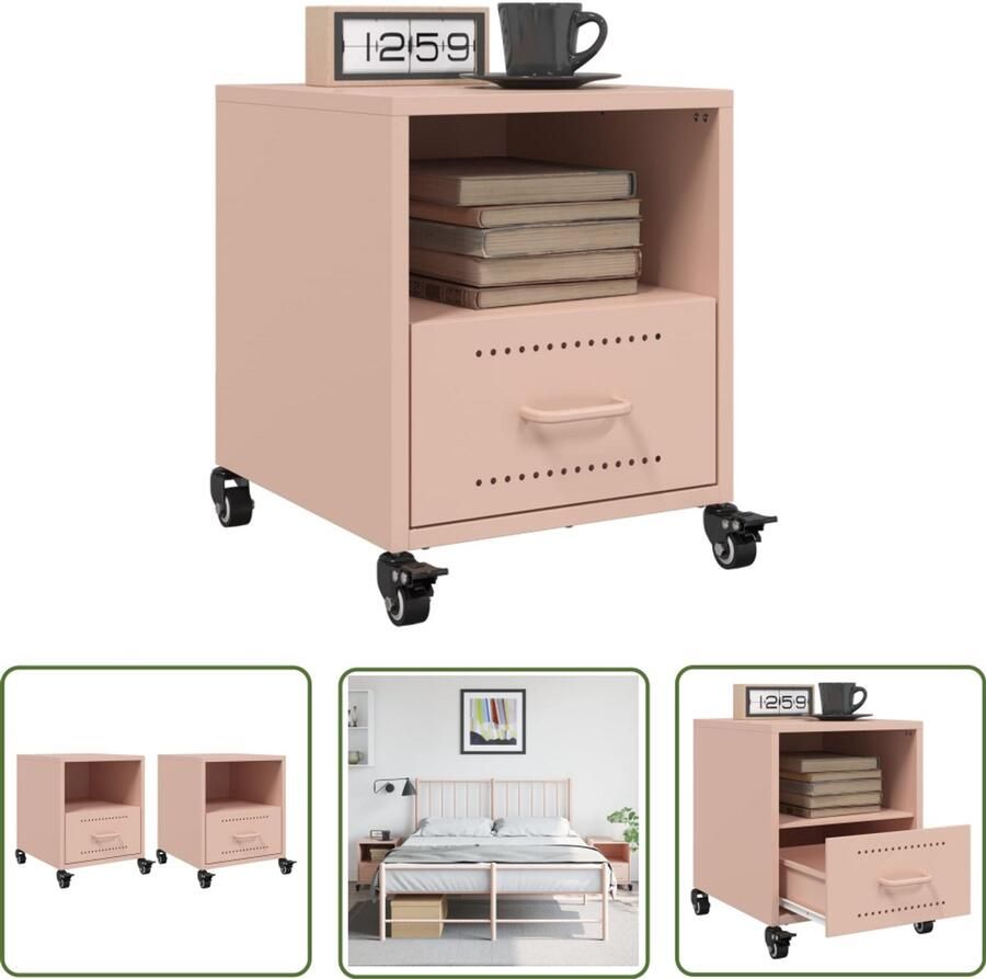 The Living Store Nachtkastjes 2 st 36x39x43 5 cm staal roze Nachtkastjes Rozerode Metalen Nachtkastjes Koudgewalst Staal Slaapkamersdecoratie