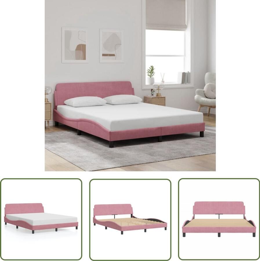 VidaXL Rozerood Bed Fluweel Bed Bedframe met hoofdeinde Dover 160x200 cm fluweel roze King Size Bed Boxspring Bed Hoofdbord Bed