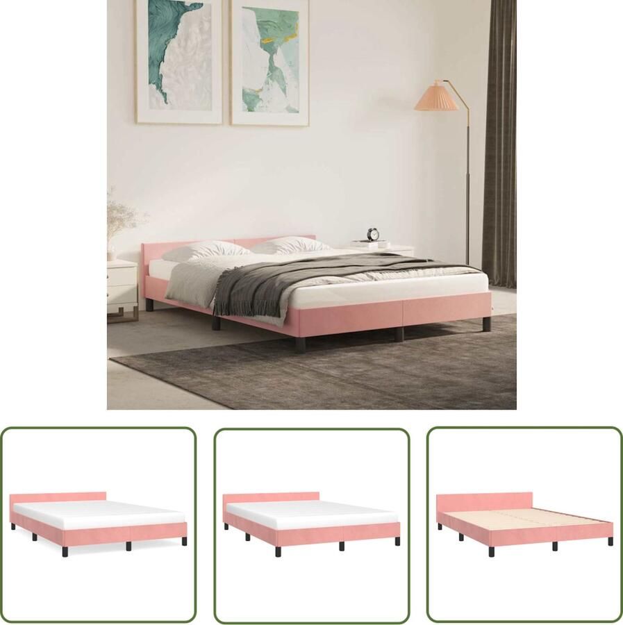 The Living Store Bedframe met hoofdeinde zonder matras 140x190 cm fluweel roze Fluwelen Bed Rozerood Bed Tweepersoons Bed Boxspring Bed King Size Bed