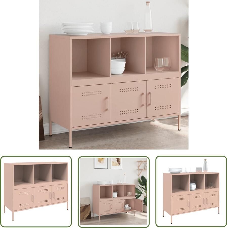 The Living Store Dressoir 100 5x39x79 cm staal roze Dressoir Industrieel Design Rozerood Staal Opbergkast