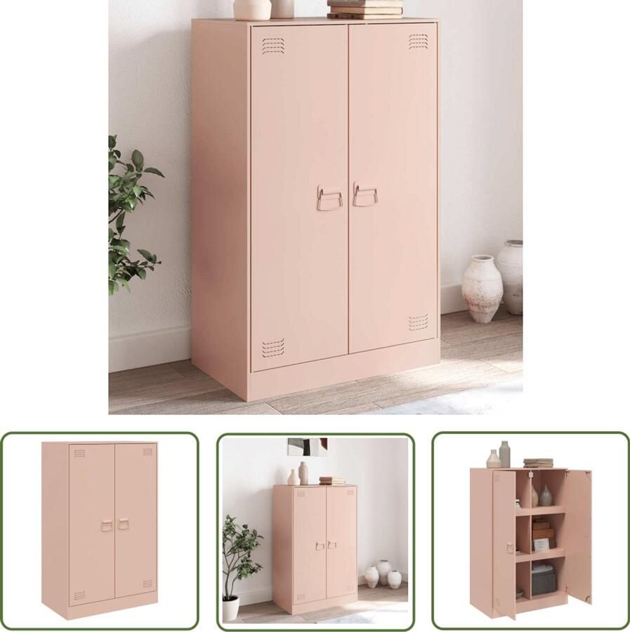 The Living Store Dressoir 67x39x107 cm staal roze Opbergkast Tv-meubel Rosetinten Staal Dressoir Vintage Look