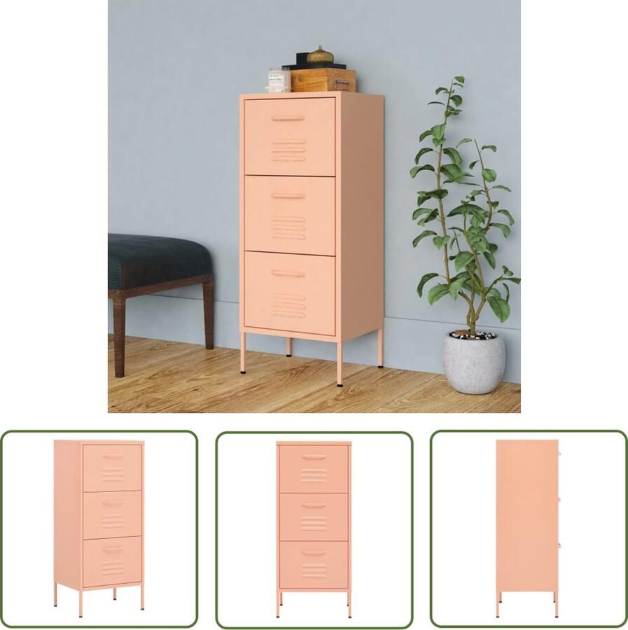 The Living Store Opbergkast Stalen Constructie 42.5 x 35 x 101.5 cm Roze Opslagkast Rozerood Metalen Kast Stalen Kast Commode - Foto 2