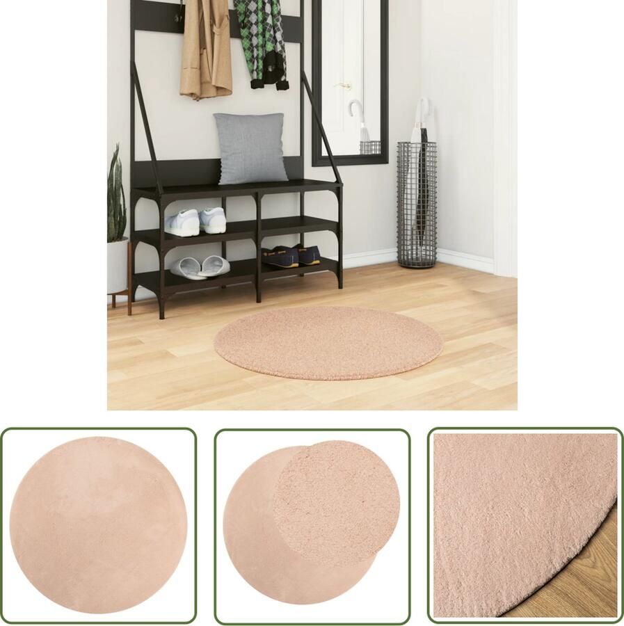 The Living Store Huarte Vloerkleed Roze 80 cm Superzacht 18 mm Poolhoogte Anti-slip Machinewasbaar Vloerkleed Rozerood Rond Huarte Anti Slip