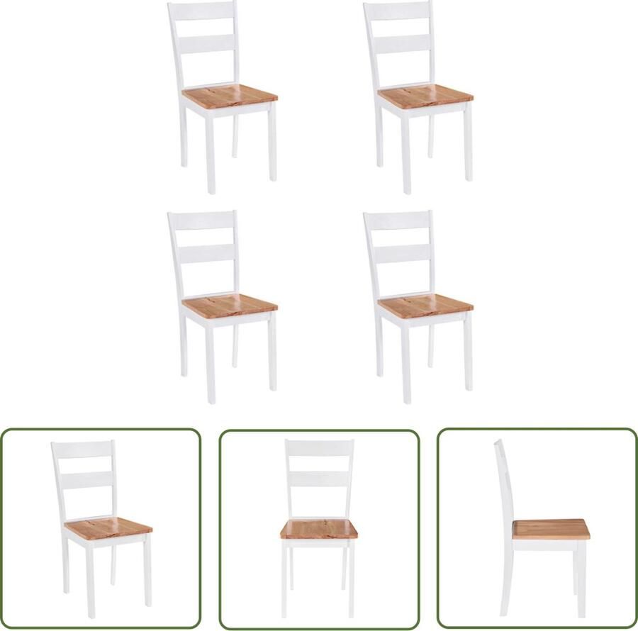 The Living Store Eetkamerstoelen Rubberwood Set van 4 40.5x47.5x95.5 cm Wit Eetkamerstoelen Rubberwood Eetkamermeubel Keukenstoel Salontafel