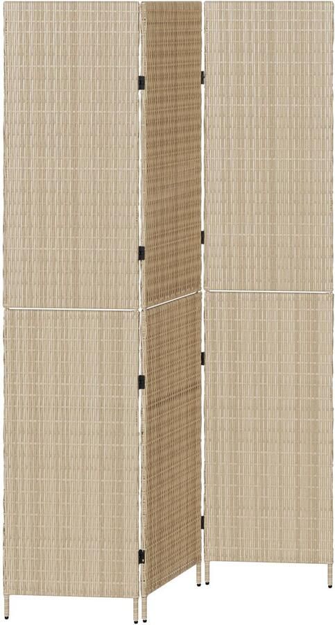 VidaXL Ruimteverdeler 3 Panels Vouwbaar Beige 146x200 cm Poly Riet