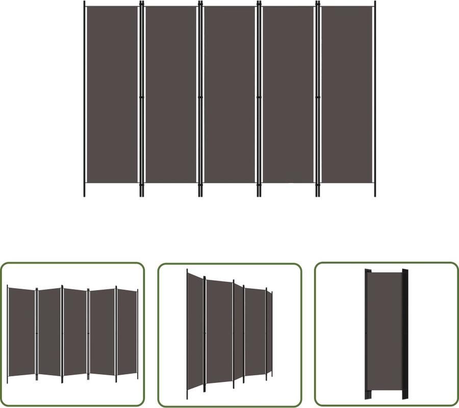 The Living Store Ruimteverdeler 5 panelen 250 x 180 cm Antraciet Kamerscherm Ruimteverdeler Privacy Screen Wanddecoratie Dividers