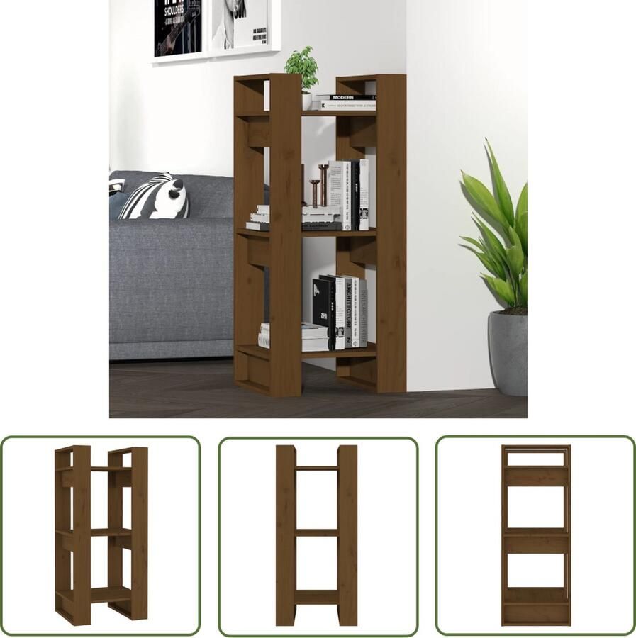 The Living Store Boekenkast kamerscherm 41x35x91 cm massief hout honingbruin Boekenkast Rustic Hout Grenenhout Vintage - Foto 2
