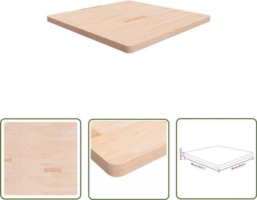 VidaXL Tafelblad 90x90cm Massief Eikenhout Eikenhouten Tafelblad Rustic Design Landelijke Stijl Massief Eikenhout Tafelblad Vierkant Keukentafel Eethoek Bistrotafel Vintage Tafel Industriële Tafel - Foto 2