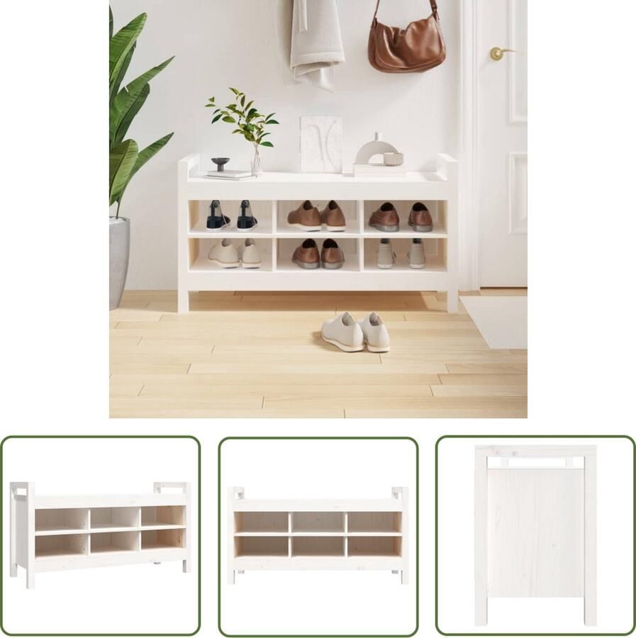 The Living Store Halbank Rustic Pine Opbergbank 110x40x60 cm Wit Halbank Rustic Pine Opbergbank Houten Bank Wit Meubilair - Foto 2