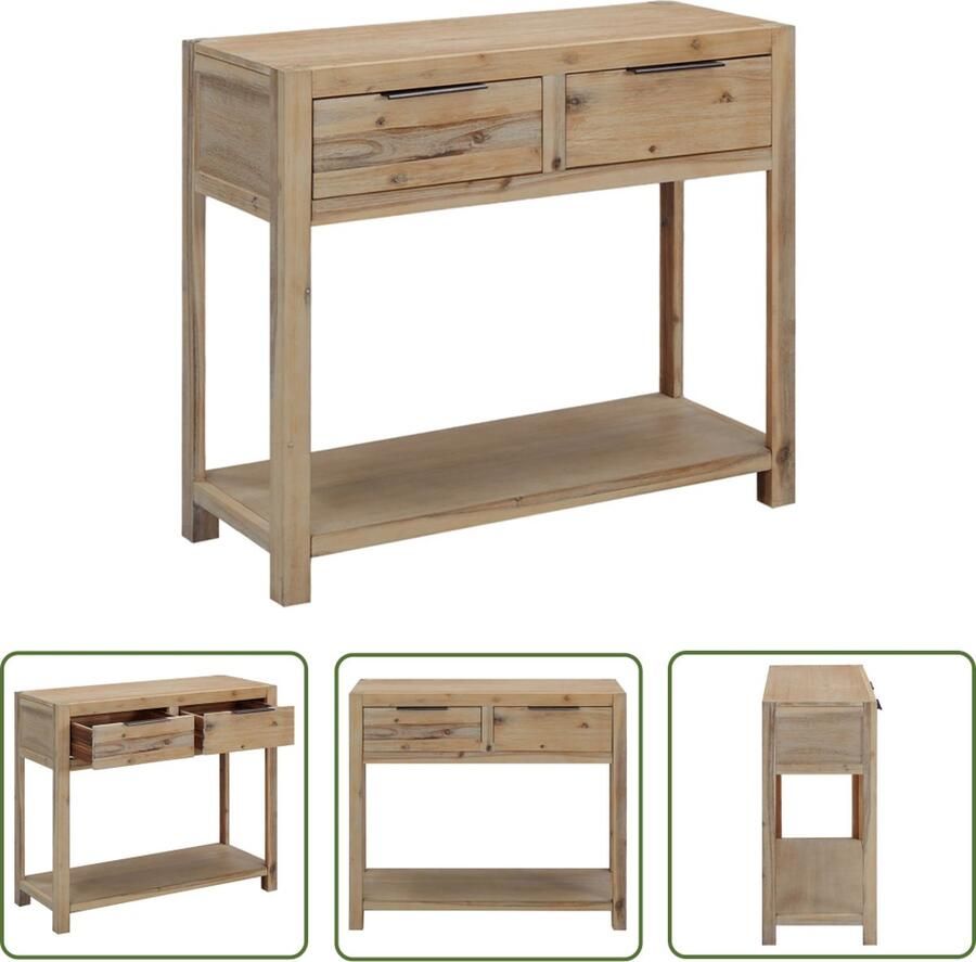 The Living Store Wandtafel Rustiek 82 x 33 x 73 cm Massief acaciahout Met lades en schap Wandtafel Rustic Tafellamp Houten Kast Salontafel Consoletafel - Foto 2