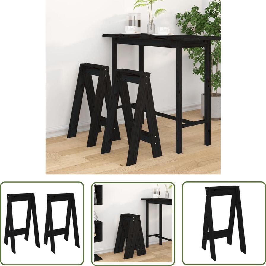 The Living Store Barkrukken Rustiek hout 40 x 40 x 75 cm Massief grenenhout Barkrukken Rustiek Meubilair Granenhouten Meubels Zwarte Krukken Keukenbar Stools - Foto 2