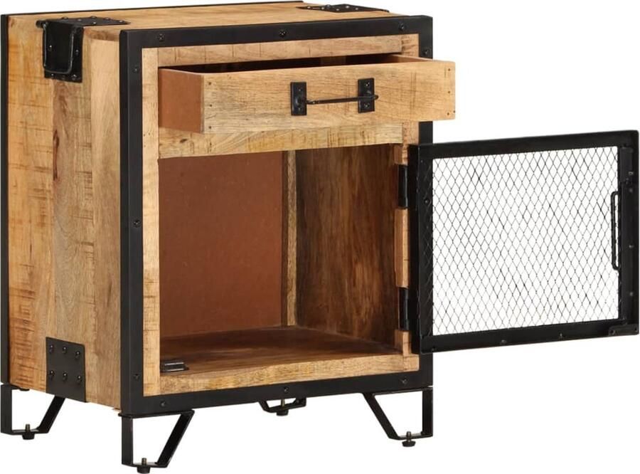 The Living Store Industrieel Houten Nachtkastje 43 x 30 x 51 cm Bruin Zwart Nachtkastje Industrieel Houten Nachtkastje Bruine Nachtkastje Zwarte Nachtkastje - Foto 2