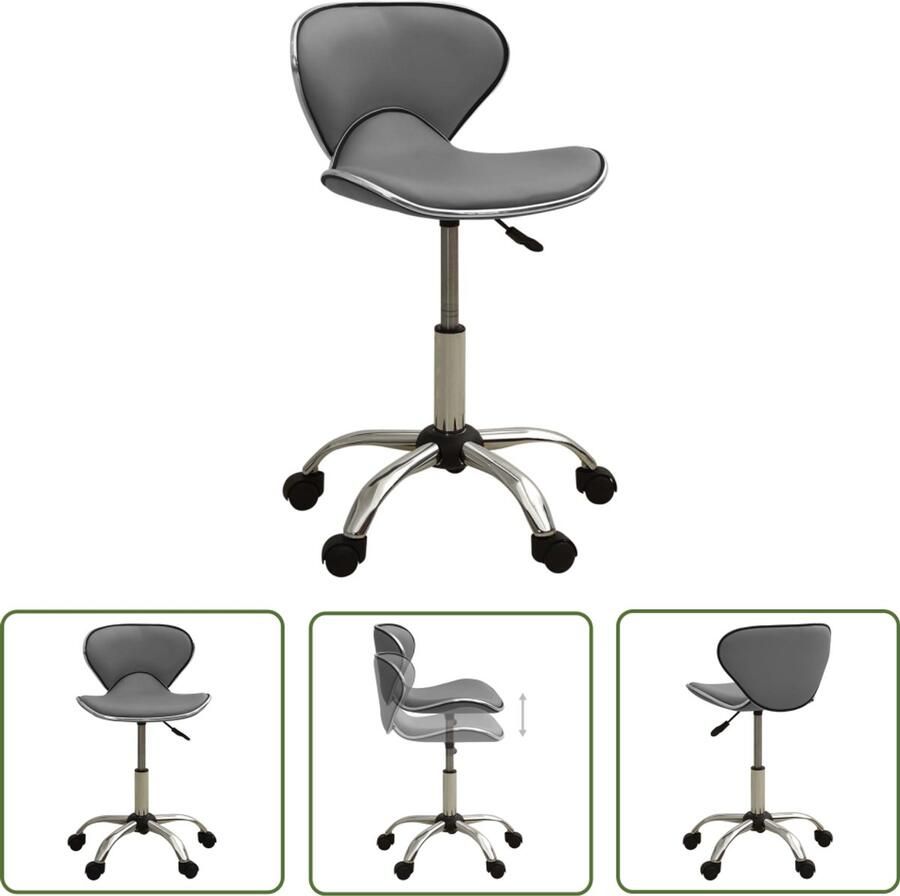 VidaXL Salonkruk Kunstleer Grijs Verstelbaar Salontafel Stoel Werkkruk Bureaustoel Ergonomische Stoel