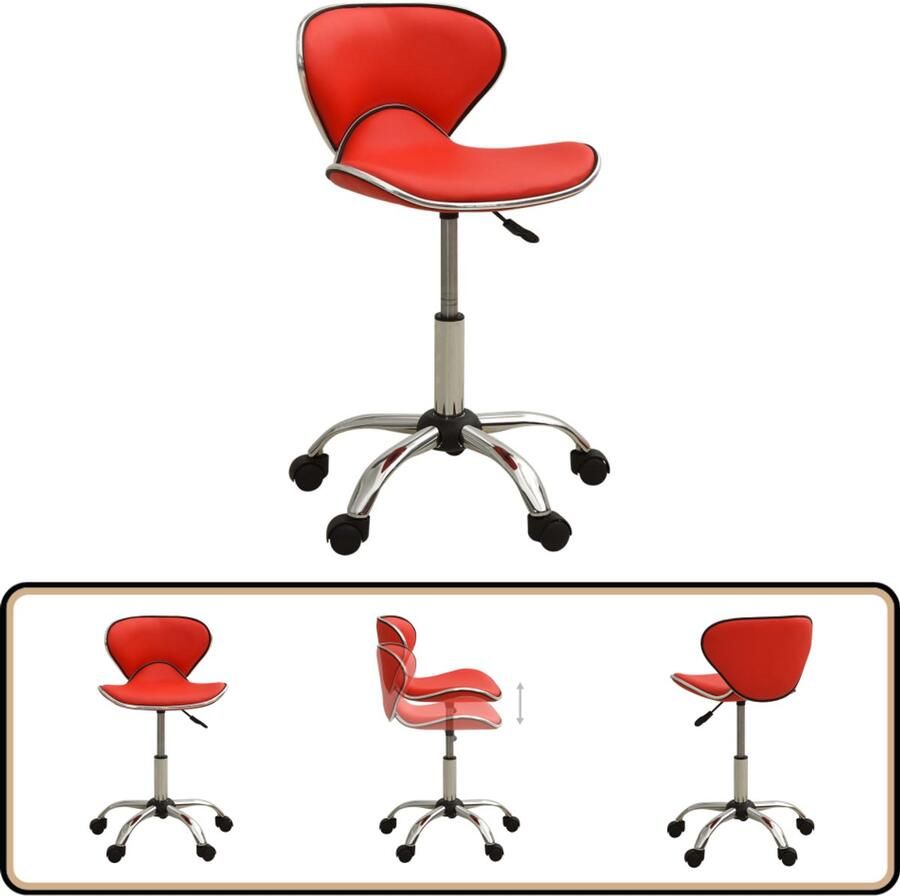 VidaXL Salonkruk Kunstleer Rood Verstelbaar Salontafel Bureaustoel Kantoorstoelen Ergonomische Stoel Kunstlederen Stoel