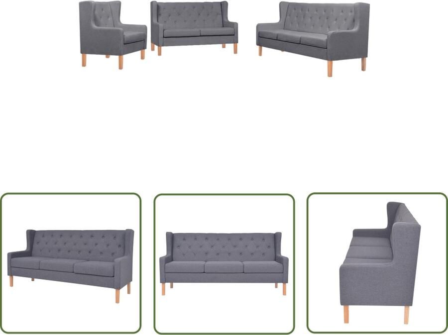 The Living Store Bankenset Grijs Houten frame Polyester stof Bankenset Fauteuils 3 Zits Bank Lounge Furniture Living Room Furniture - Foto 3