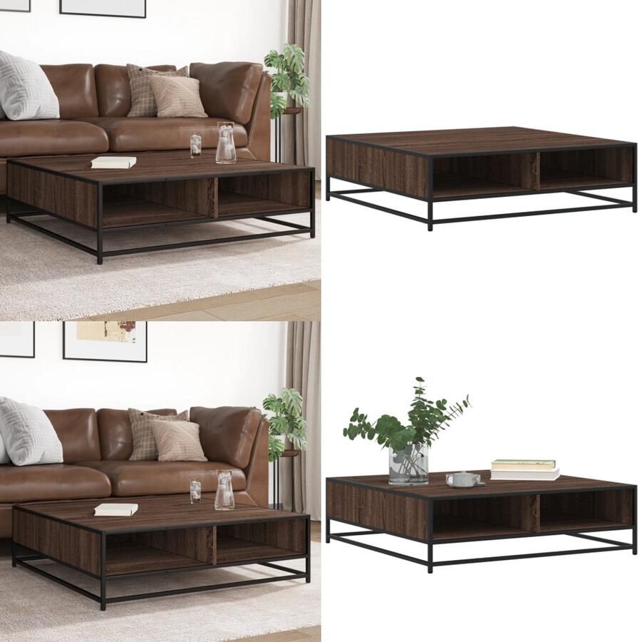 VidaXL Salontafel 100x100x30 cm bewerkt hout en metaal bruin eiken Salontafel Salontafels Bijzettafel Banktafel