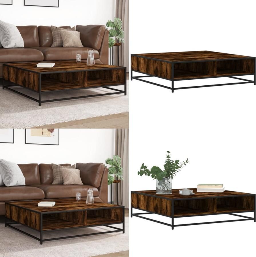 VidaXL Salontafel 100x100x30 cm bewerkt hout en metaal gerookt eiken - Foto 3