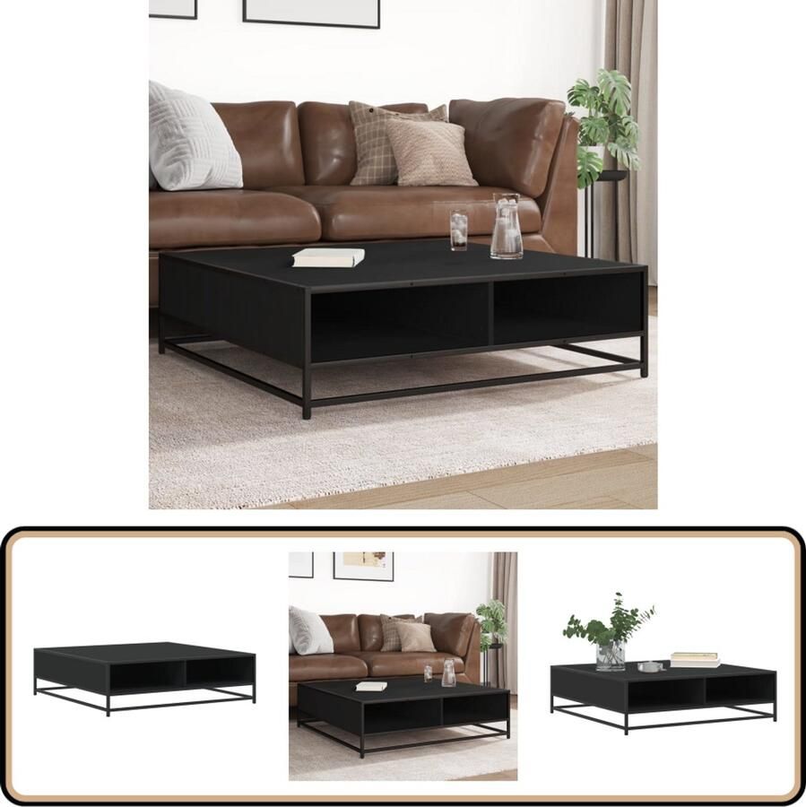 VidaXL Salontafel 100x100x30 cm bewerkt hout en metaal zwart