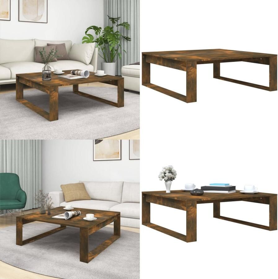 VidaXL Salontafel 100x100x35 cm bewerkt hout gerookt eikenkleurig Salontafel Salontafels Tafel Bijzettafel