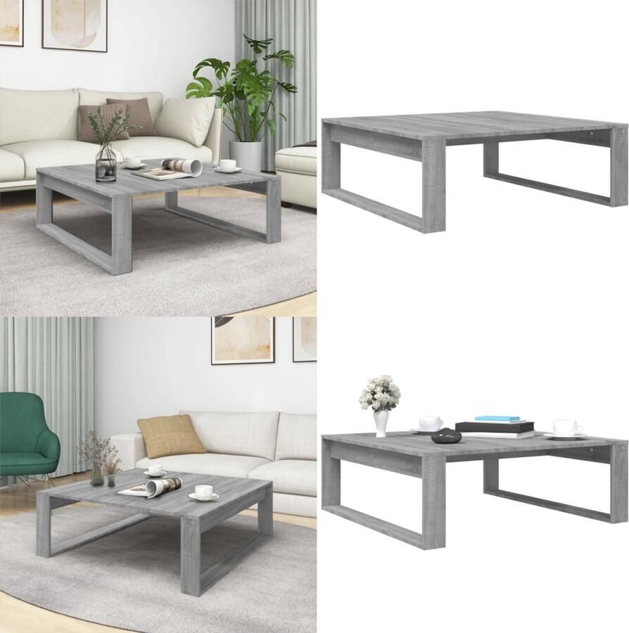 VidaXL Salontafel 100x100x35 cm bewerkt hout grijs sonoma eikenkleurig Salontafel Salontafels Tafel Bijzettafel