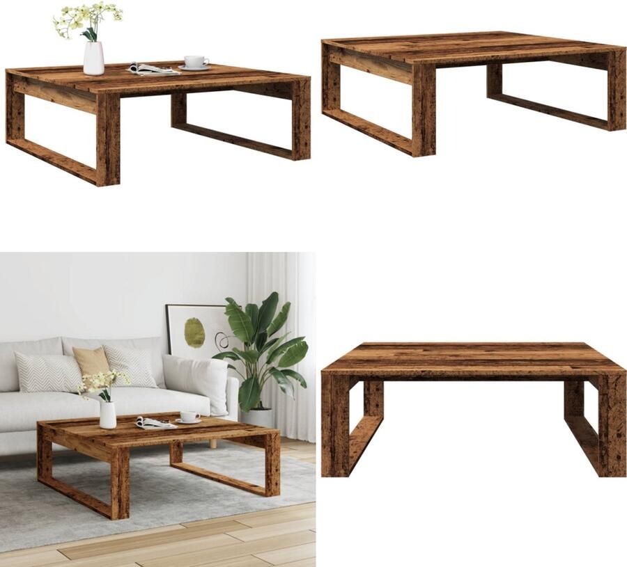VidaXL Salontafel 100x100x35 cm bewerkt hout oude houtkleurig Salontafel Salontafels Tafel Bijzettafel