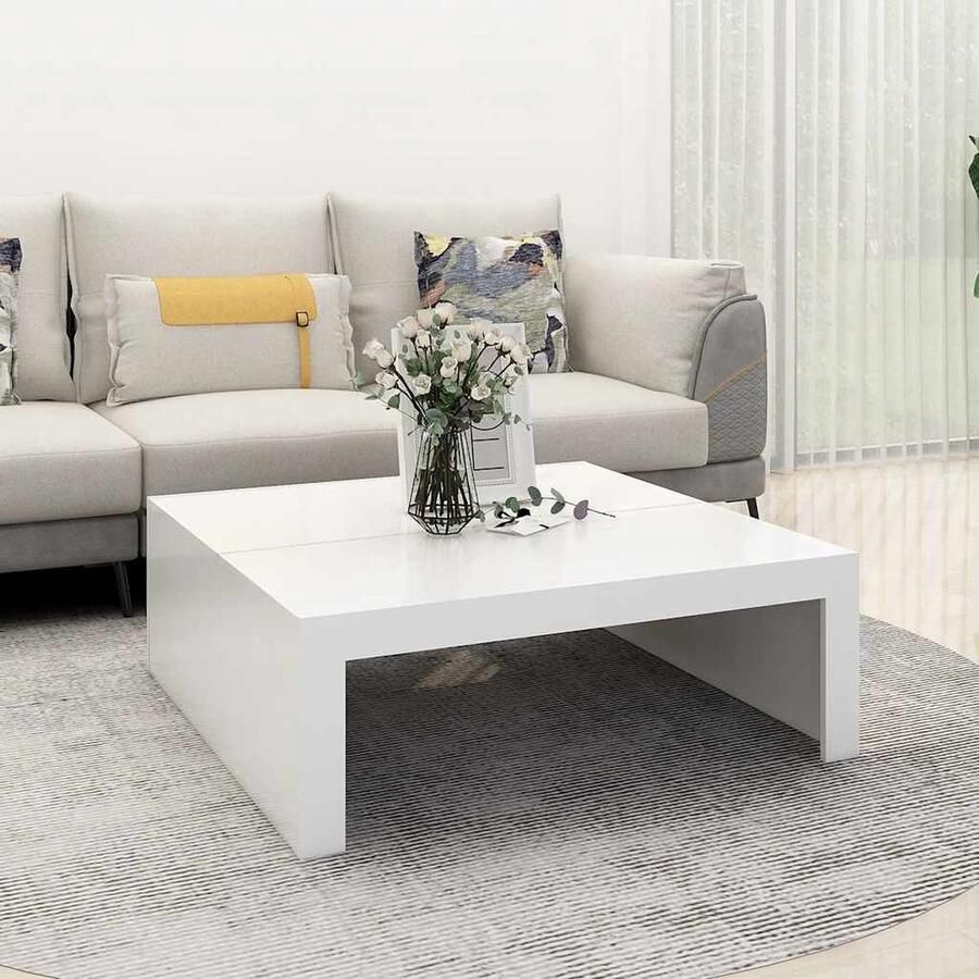 VidaXL Salontafel 100x100x35 cm Bewerkt hout Wit Salontafel Modern Witte Salontafel Houten Salontafel Vierkante Salontafel Koffietafel Livingroom Furniture Kamerinrichting Salontafels - Foto 2