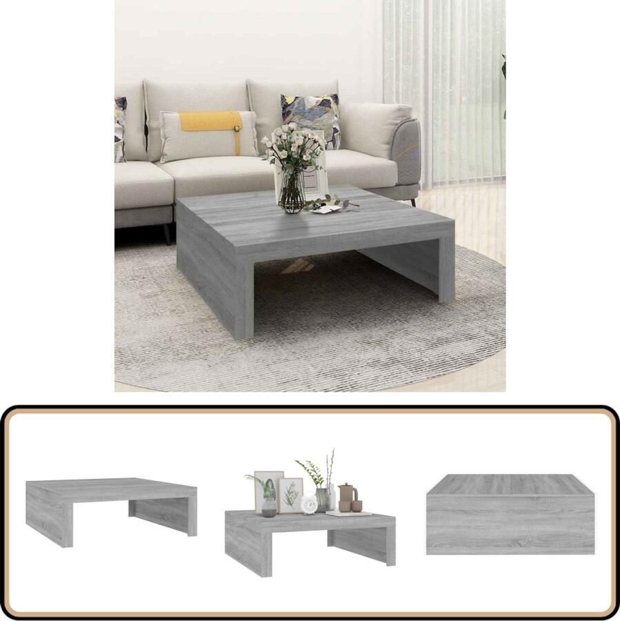 The Living Store Salontafel 100x100x35 cm bewerkt hout grijs sonoma eikenkleurig Salontafel Houten Salontafel Grijze Salontafel Sonoma Eiken Salontafel Modern Salontafel - Foto 2