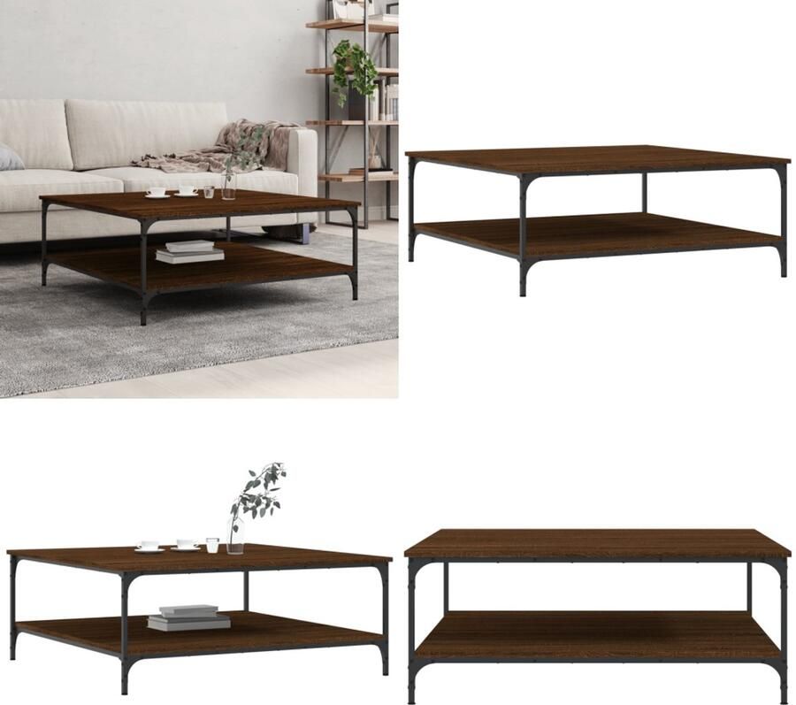 VidaXL Salontafel 100x100x40 cm bewerkt hout bruin eikenkleur Salontafel Salontafels Bijzettafel Banktafel