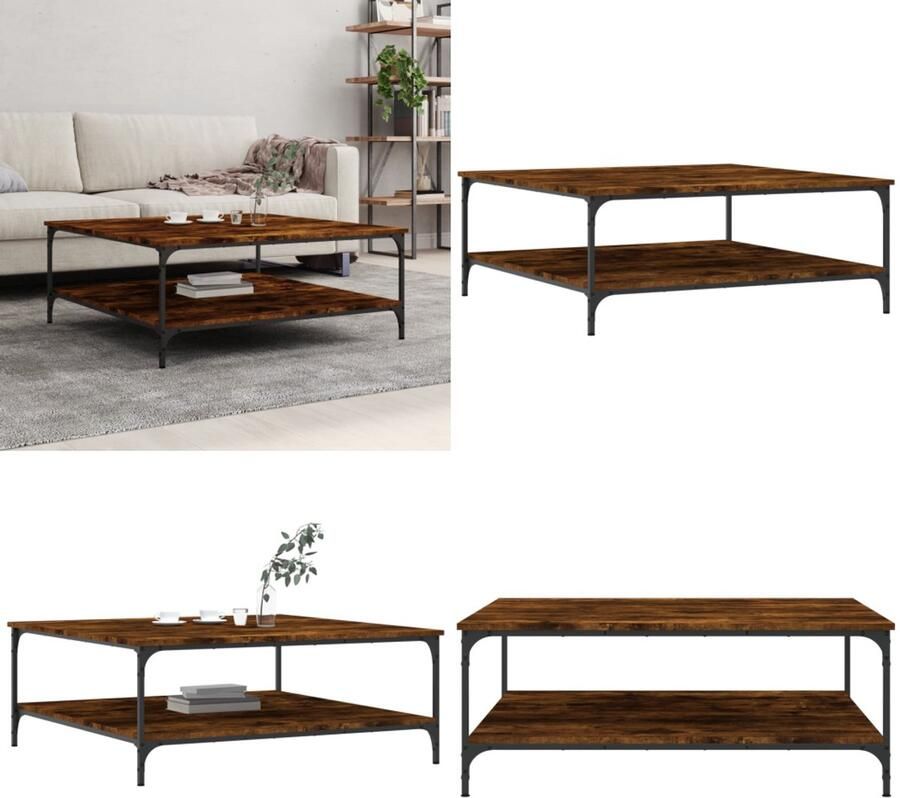 VidaXL Salontafel 100x100x40 cm bewerkt hout gerookt eikenkleurig Salontafel Salontafels Bijzettafel Banktafel