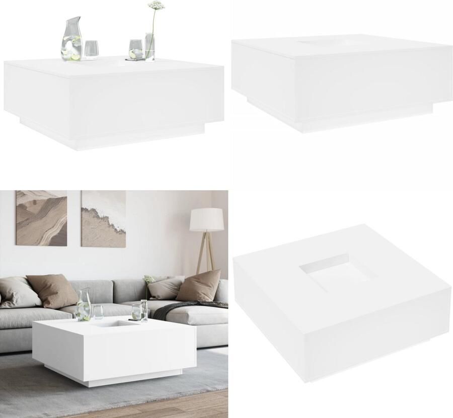 The Living Store Salontafel 100x100x40 cm bewerkt hout wit Salontafel Houten Salontafel Wit Meubilair Woonkamerdecoratie Multifunctioneel Tafellaar - Foto 2