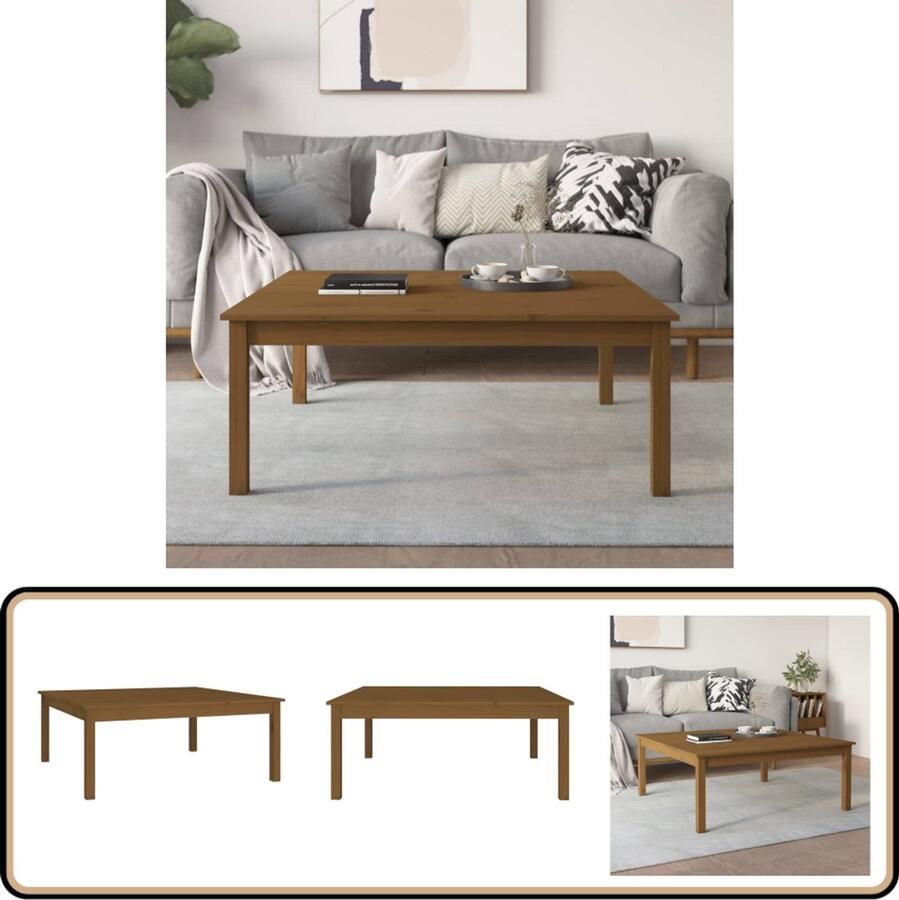 VidaXL Salontafel 100x100x40 cm massief grenenhout Salontafel Houten Salontafel Grenenhout Salontafel Honingbruin Livingroom Furniture - Foto 2