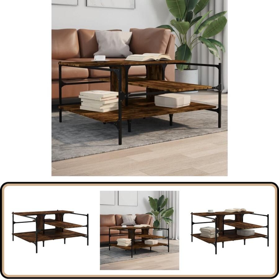 VidaXL Salontafel 100x100x48 5 cm bewerkt hout gerookt eikenkleurig Salontafel Houten Salontafel Bruine Salontafel Design Salontafel Living Room Furniture