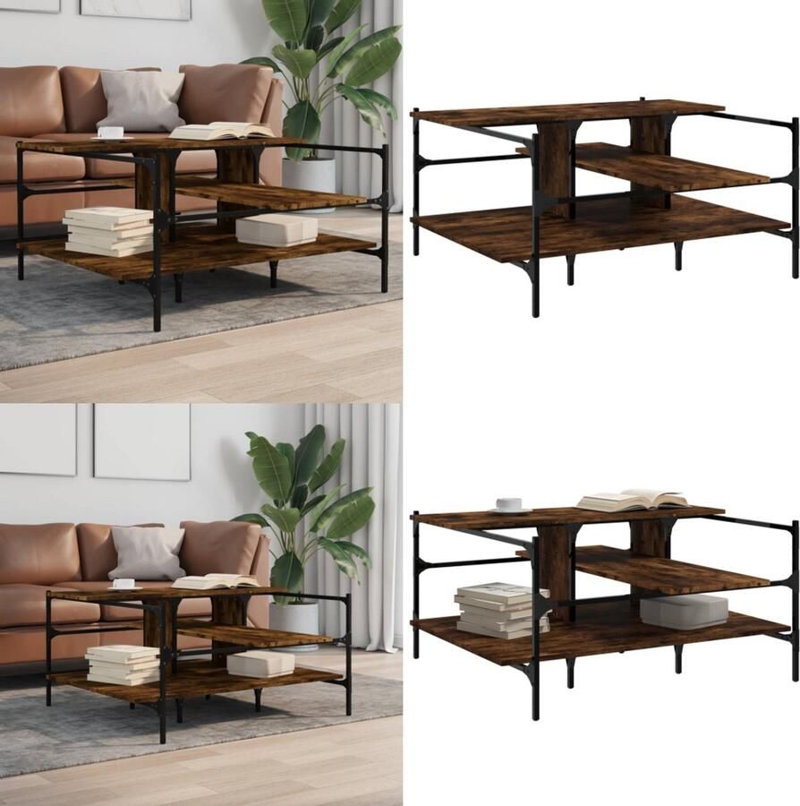 VidaXL Salontafel 100x100x48 5 cm bewerkt hout gerookt eikenkleurig Salontafel Salontafels Bijzettafel Banktafel