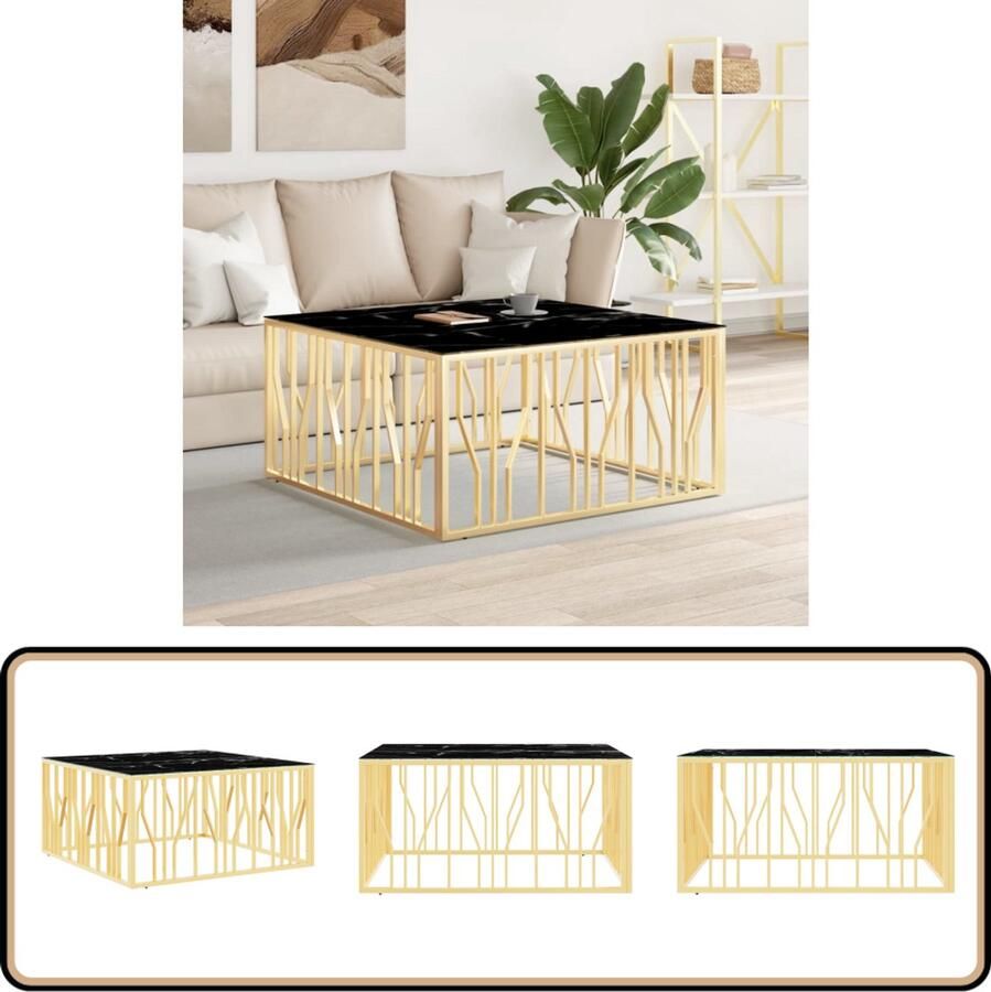 VidaXL Salontafel 100x100x50 cm Goudkleurig staal Salontafel Koffietafel Marmer Look Gouden Kleur Roestvaststaal