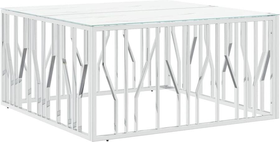 VidaXL Salontafel 100x100x50 cm Staal en Glas Salontafel Koffietafel Glazen Tafelblad Marmereffect Roestvrijstaal Modern Design Zwart