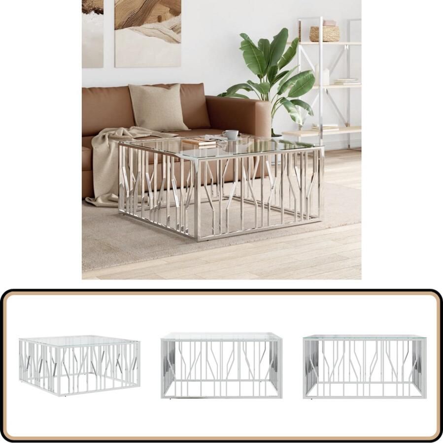 VidaXL Salontafel 100x100x50 cm RVS en glas Salontafel Roestvrijstaal Tafel Design Tafel Moderne Salontafel Koffietafel Living Room Furniture Interieurdecoratie Zwart Metalen Tafellaar